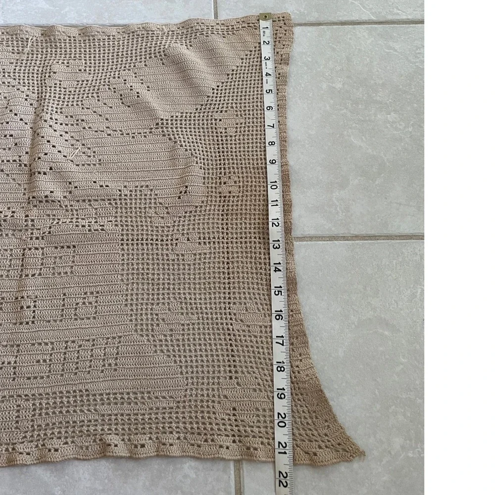 Vintage God Bless America Filet Crochet Wall Hanging Eagle Patriotic Beige 26x22